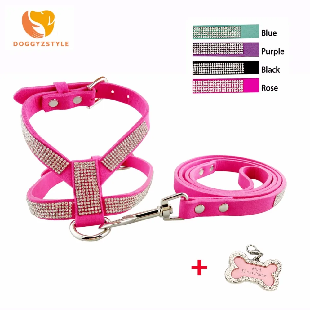 

DOGGYZSTYLE Rhinestone Dog Harness and Leash Set Soft Bling Diamante Pet Harness and Lead Step In For Puppy Dogs And Cats