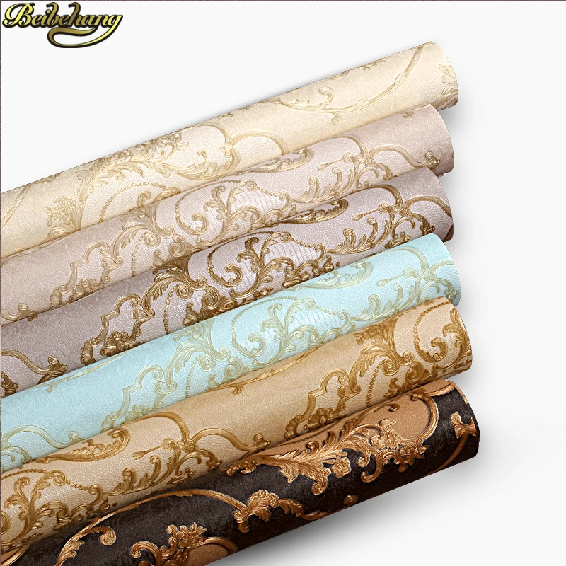 beibehang papel de parede European luxury purple 3D stereoscopic thick flocking wallpaper Damascus cozy bedroom living room