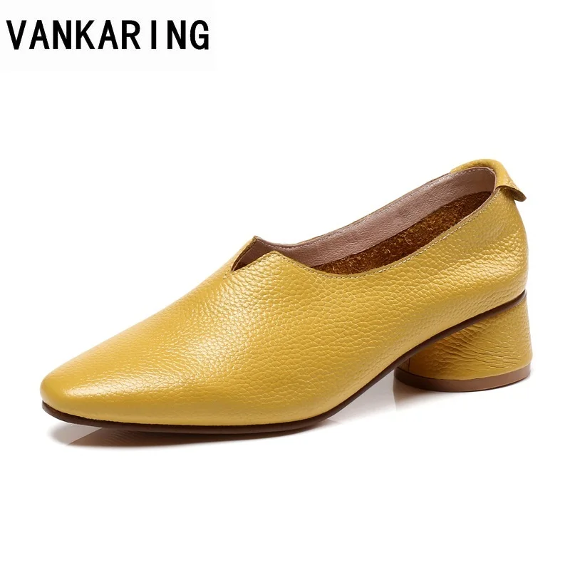 

VANKARING spring 2018 newset fashion simple round heel pumps women round toe black shoes woman pumps office ladies casual shoes