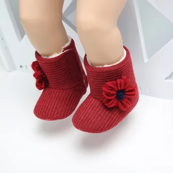 

2018 Winter Warm Knit Boots Toddler Infant Soft Sole Shoes Flower Baby Shoes Baby Girls Boot Newborn Boots 0-18M