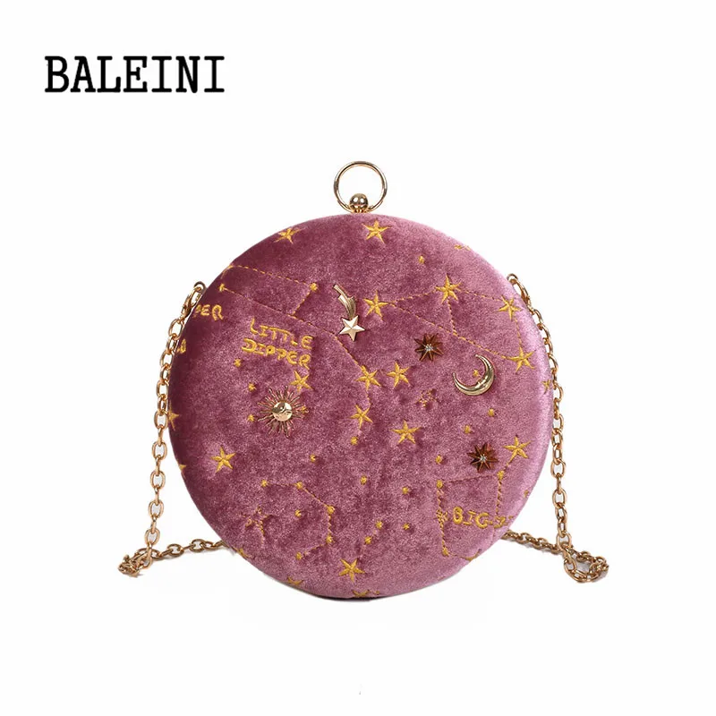 Звездное небо круговой Мода шерсть для женщин сумка кожа Crossbody курьерские сумки дамы кошелек женский круглый