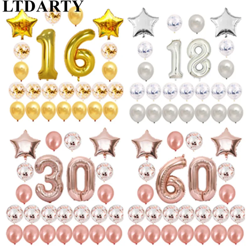 

24pc/set 1 2 18 21 30 40 50 60th Happy Birthday Rose Gold Star Confetti 40inch Number Foil Balloon Birthday Party Decor Supplies