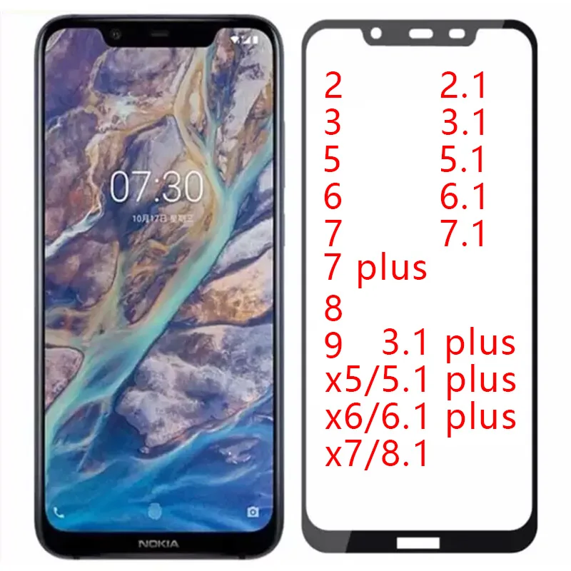Полностью покрывающее закаленное Стекло чехол для Nokia для детей возрастом 2, 3, 5, 6, 7 Plus, 8, 9, 2,1 3,1 5,1 6,1 7,1 8,1X5X6X7 Экран защитная плёнка для НУА Вэй с уровнем твердости 9h