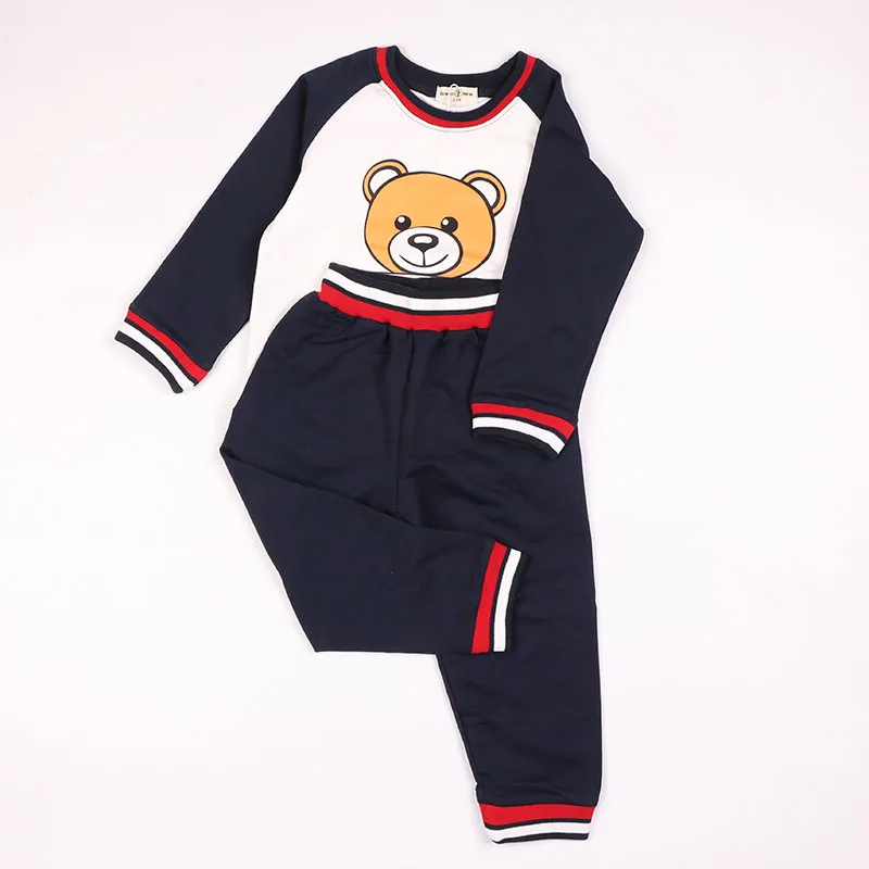 Girls Clothes Set Bear Printed Navy Blue School Clothing Suit Long Sleeve Autumn Tracksuit Boys Sets Drop Shipping Children Wear