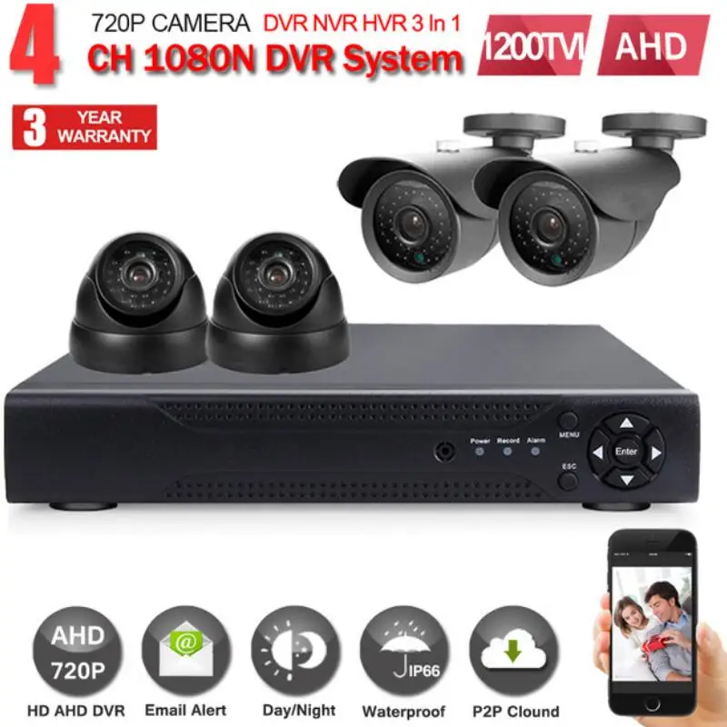 Security Camera System 4ch CCTV System DVR DIY Kit 4 x 1080P IP67 Weatherproof 1.0mp Security Camera Surveillance System