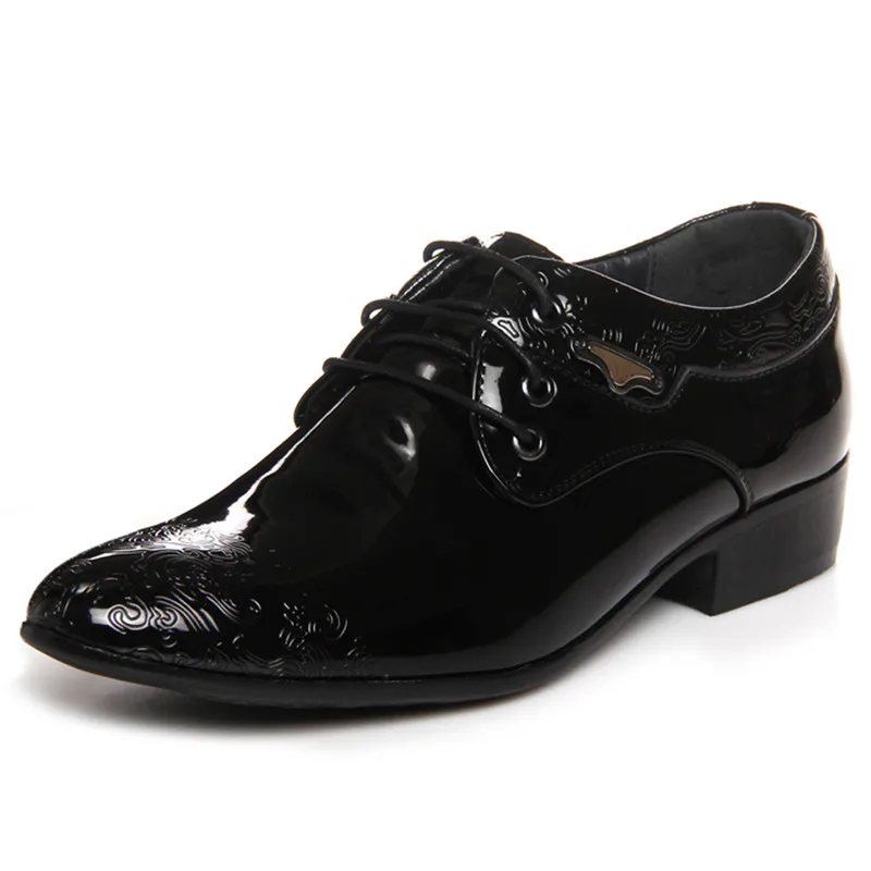 Брендовая классическая мужская обувь; цвет коричневый, черный, белый; модельная обувь из лакированной кожи; офисная элегантная обувь для мужчин - Цвет: Черный