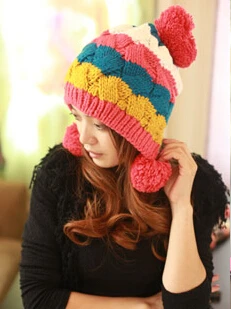 BomHCS Koren модная осенне-зимняя Милая женская вязаная шапка вязаная шапка ручной работы - Цвет: Красный