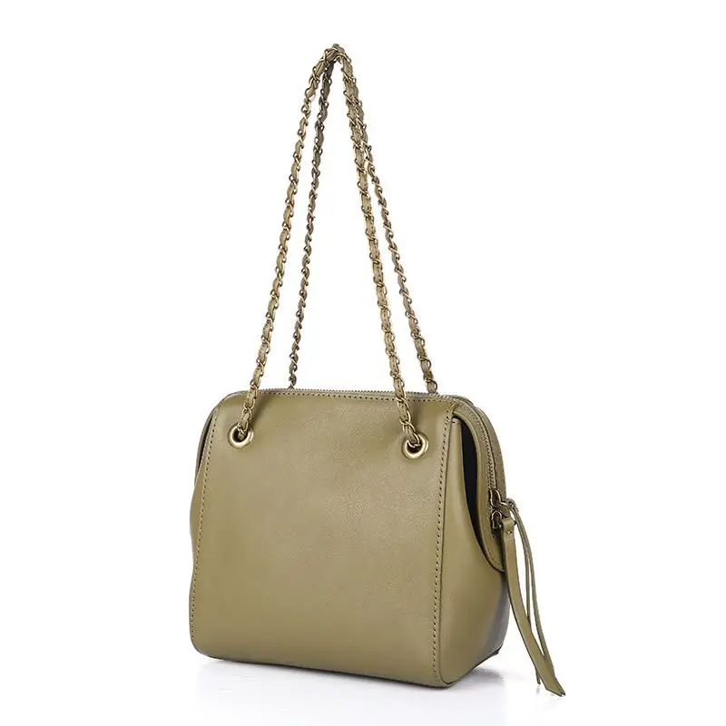 

LOEIL Leather retro solid color chain small square bag 2018 autumn new first layer leather handbags Messenger bag