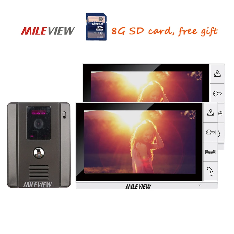 

Free Shipping New 9" Color Recording Screen Video Door Phone Intercom System + Night Vision Door Camera + 2 White Monitor + 8G
