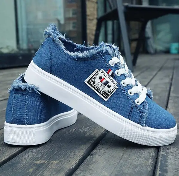 women&#39;s shoes canvas shoes cheap round toe patchwork 2018 denim shoes woman sneaker flat with ...