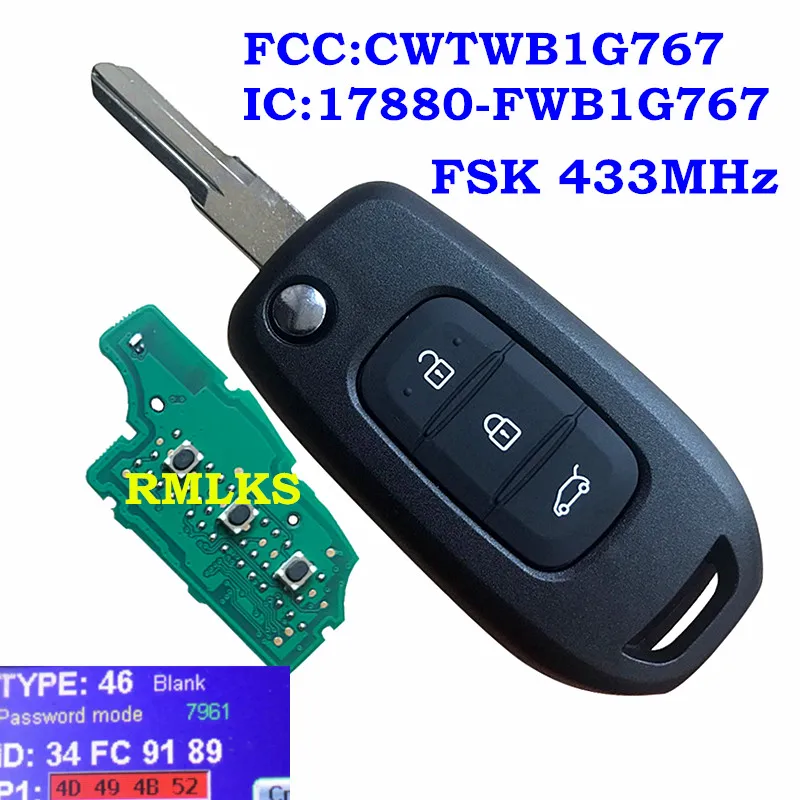 3 кнопки флип дистанционный ключ-брелок от машины FSK 433 МГц PCF7961 для Renault Kadjar Captur Symbol Megane 3 CWTWB1G767