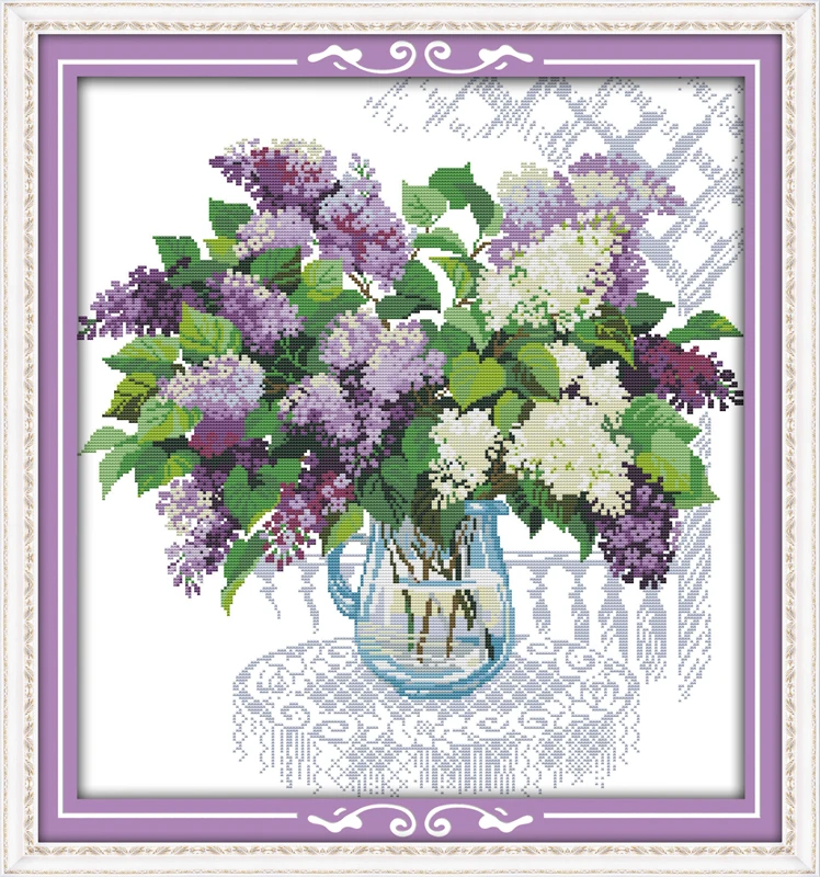

Lilac Flower Set Cotton Canvas DMC Cross Stitch Kits Art Crafts Accurate Printed Embroidery DIY Handmade Needle Work Home Decor