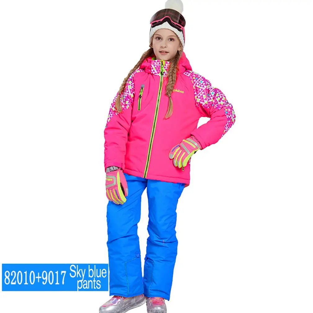 

phibee Boys/Girls Ski Suit Waterproof Pants+Jacket Set Winter Sports Thickened Clothes Children's Ski Suits Hot Sale