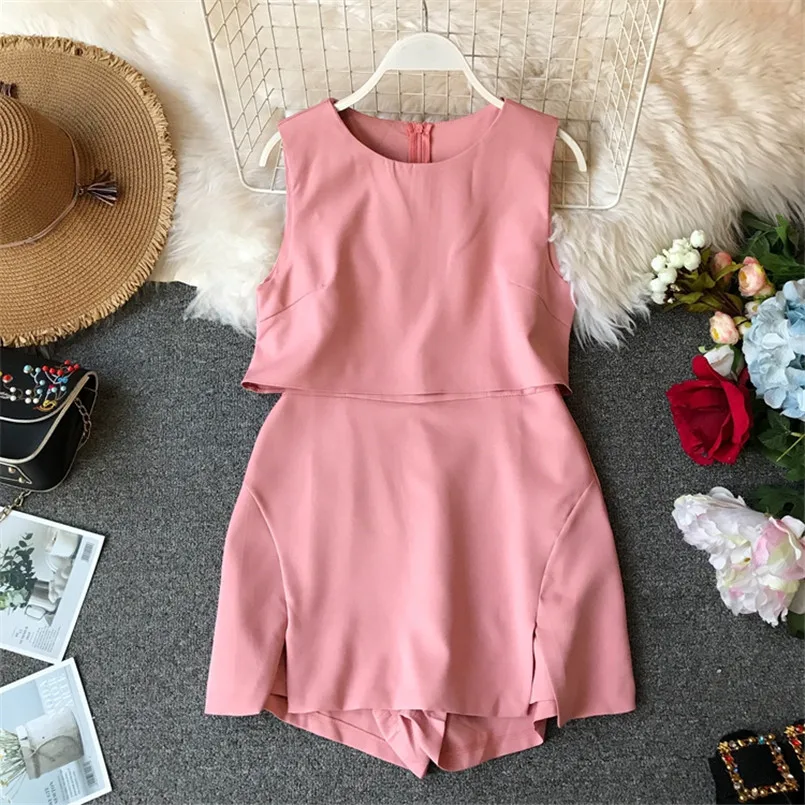 

Solid Fashion 2019 Slim Sexy Short Jumpsuit Casual Women Playsuit Summer Beach Sleeveless Overalls High Waist Holiday Romper