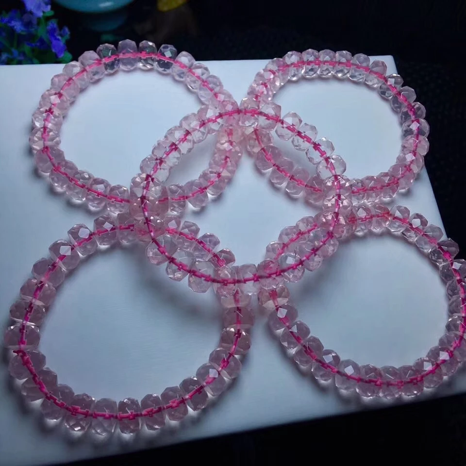 

Newly Natural Rose Quartz Pink Star Light Stretch Woman Bracelet 10mm Cut Faceted Abacus Beads Crystal AAAAA Drop Shipping