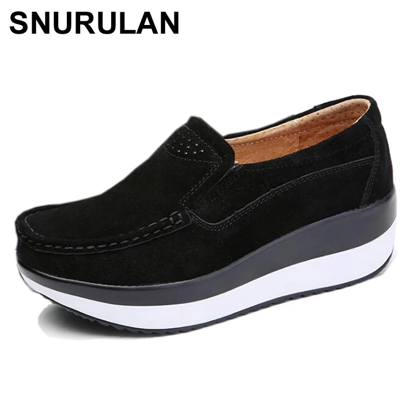 SNURULAN 2018 Spring Shoes Cow Suede Leather Flat Platform Women Slip On Women's Loafers Thick Soled Female Shoe E058 | Обувь
