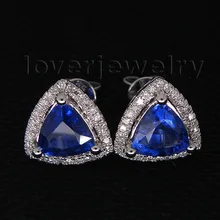 Осенние новые женские ювелирные изделия триллион 7 мм 14kt Белое золото бриллиантовые серьги с танзанитом WE14