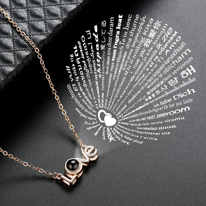 

100 Language I Love You Necklaces Pendants For Women Lover Rose Gold Silver Long Chain Female Pendant Necklace Collier Femme