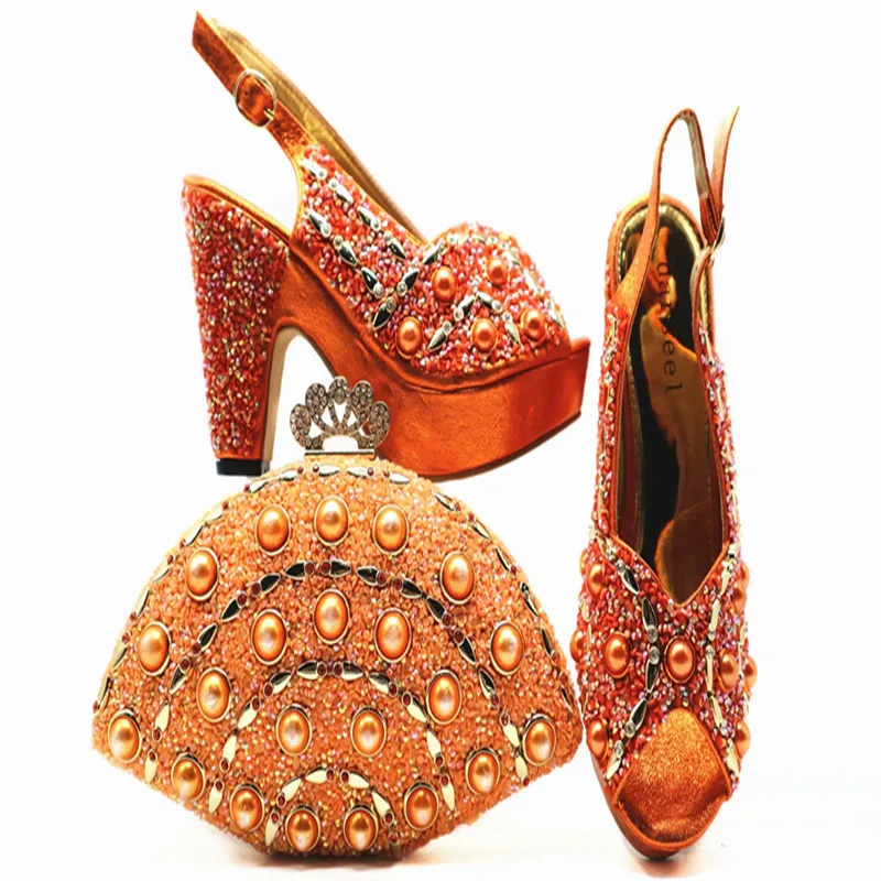 

orange Italian Shoes with Matching Bags for Wedding Italy Nigerian Wedding Shoes and Bag Set African Party Shoes and Bag Set