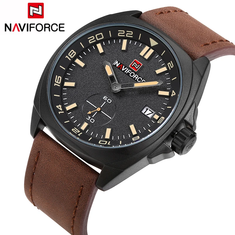 

New Top Luxury Brand NAVIFORC Men Quartz Watch Male Leather Waterproof Sport Watch Male Military Wrist watches Relogio Masculino