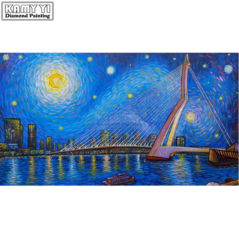 

Diy 5D Diamond Painting Cross Stitch Famous Bridge in City Rotterdam Diamond Embroidery Full Mosaic Wall Painting LK1