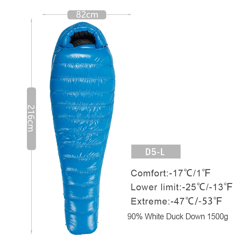 AEGISMAX D Серия белый утиный пух мумия кемпинг походный спальный мешок Сверхлегкий Открытый трехсезонный нейлоновый спальный мешок - Цвет: D5 BLUE LONG