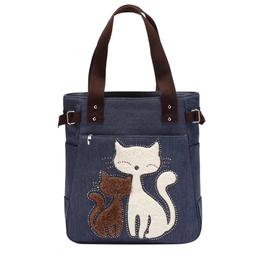 Koop Mooie Leuke Kat Canvas Handtas voor Meisjes Dames Grote Capaciteit Toevallige Tas Vrouwen Draagbare Stevige Rits Schoudertas Bolsos Mujer