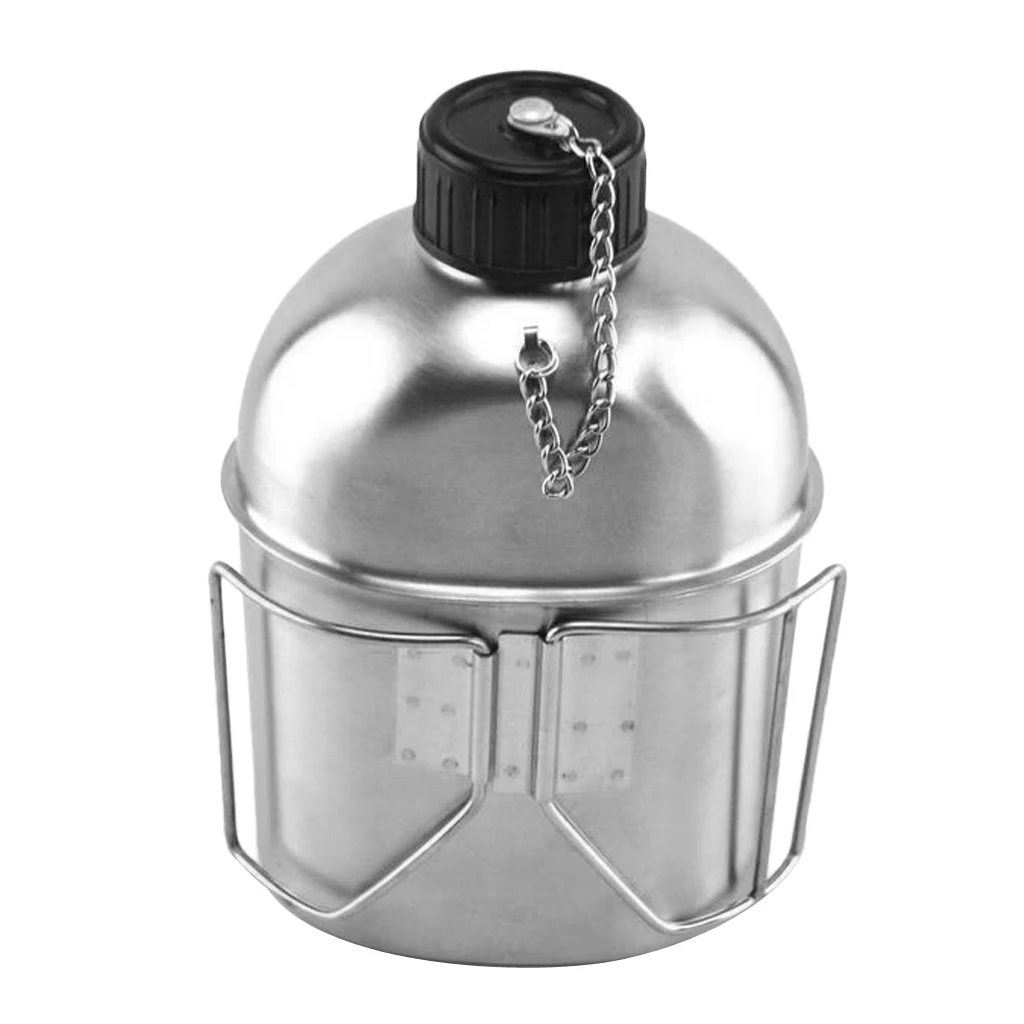 Outdoor Camping Stainless Steel 1L Kettle and 0.6L Water Cup Set for Outdoor Adventures Camping Hiking Picnic BBQ Tableware