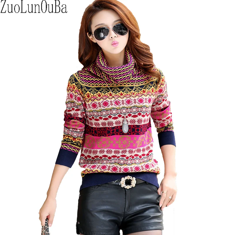 

Zuolunouba 2018 Autumn And Winter High Collar Women's Casual Knitted Pullovers Loose Stitching Harajuku Retro Women's Sweaters