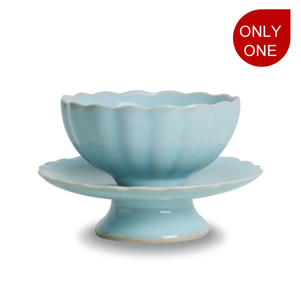 

Newchinaroad Ruyao lotus sky-blue ceramic teacup and saucer, Ceramic Teaset And Drinkware Kung Fu Tea Set Chinese gift