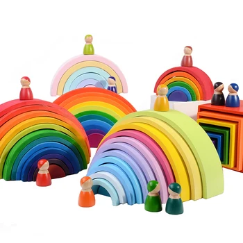 

Baby Toys Large 12Pcs Rainbow Stacker Wooden Toys For Kids Creative Rainbow Building Blocks Montessori Educational Toy Children