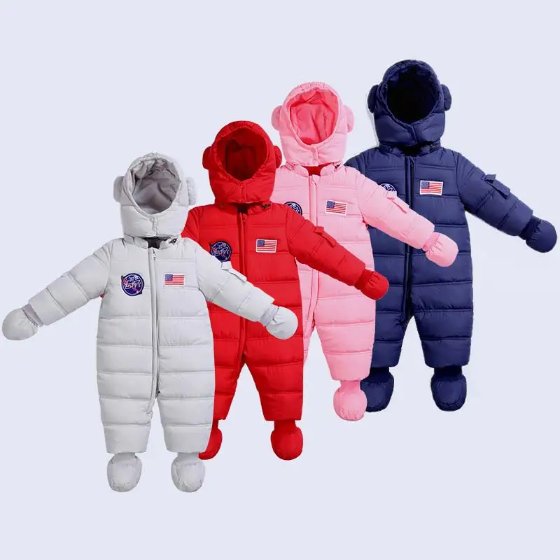Baby Girl Winter Clothes Overall for Newborn Baby Boy Down Cotton Inside Vest Warm Romper Toddler Hooded Jumpsuit Lids Costume (2)