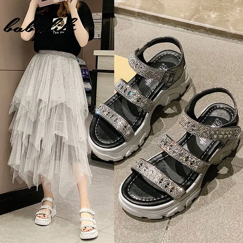 

2019 Summer Sandals Women Flat Shoes Peep-toe Sandalias Bling Sandals Platform Sandals Wedges Shoes for Women Shoes Ladies