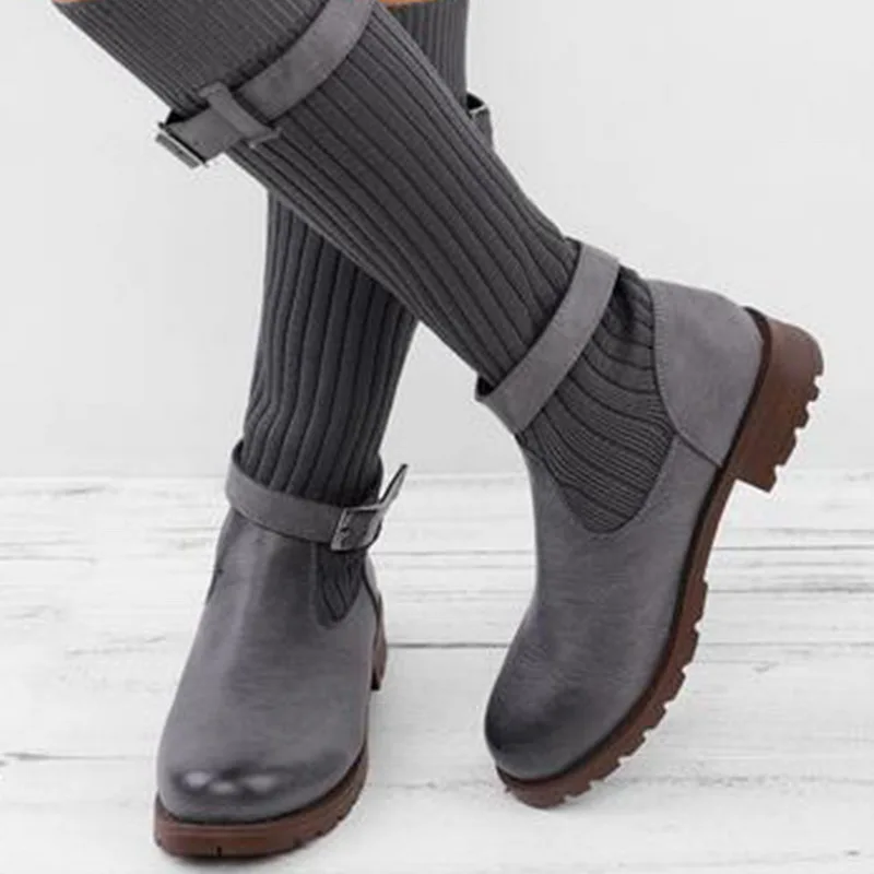 

MoneRffi Autumn And Winter Fashion Knee Elastic Sock Boots Chunky Stretch Women Sexy Booties Plus Size Pointed Shoes Female 2019