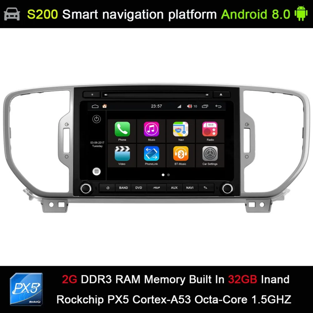 

Android 8.0 system PX5 Octa 8-Core CPU 2G Ram 32GB Rom Car DVD Radio GPS Navigation for KIA sportage 2016 2017 kx5