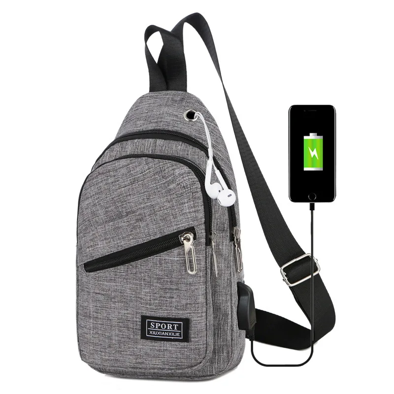 Мужская нагрудная сумка-мессенджер, Спортивная дорожная сумка через плечо, сумка через плечо, зарядка через usb - Цвет: C