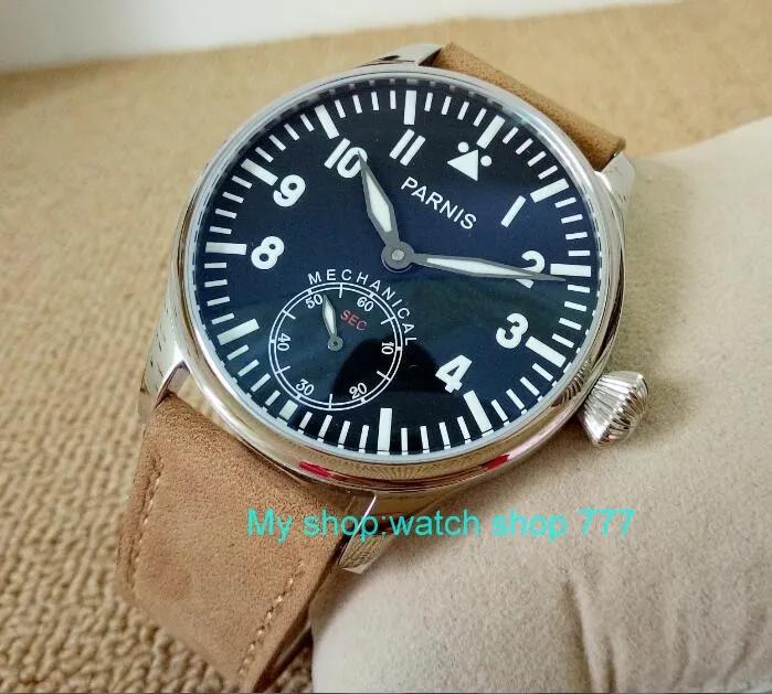 

2017 new fashion 44mm PARNIS Black dial 6497 Mechanical Hand Wind movement men's watches wholesale XKLF088