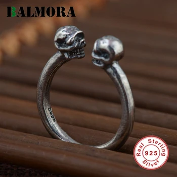 

BALMORA Authentic 925 Sterling Silver Vintage Skull Opening Rings for Men Party Gift Ring Thai Silver Cool Jewelry SY21429
