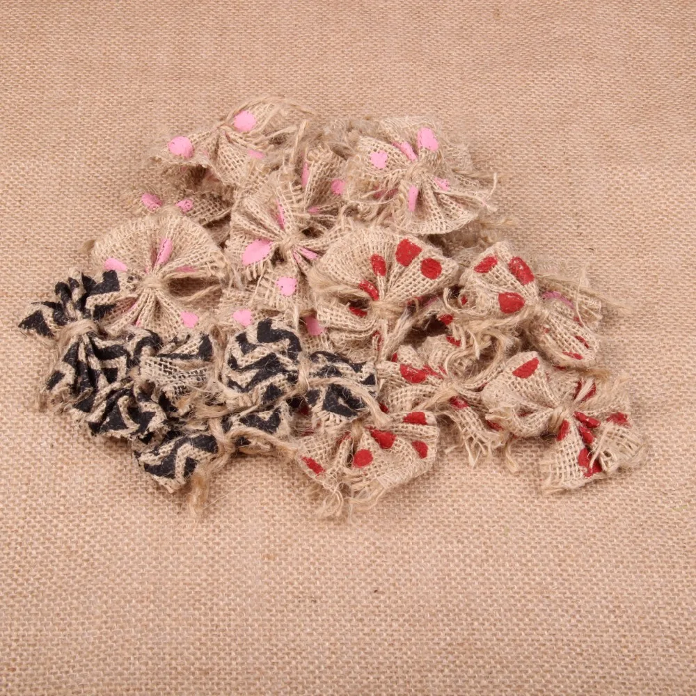 

5Pcs/set New Arrival Dots Wave Print Burlap Bow Accessories for DIY Party Birthday Decoration