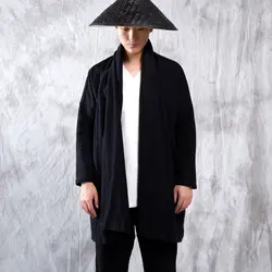 Для мужчин из хлопка и льна Повседневное длинная куртка китайский Стиль Kongfu кардиган пальто Демисезонный мужской свободные кимоно пальто