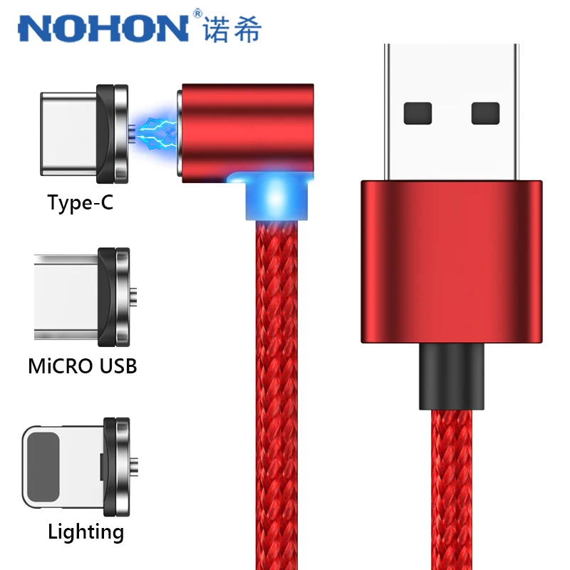 

NOHON Elbow Magnetic Phone Charge Cable Lighting Micro USB Type C Magnet Fast Charger For iPhone X 7 8 6 For Samsung Huawei LG