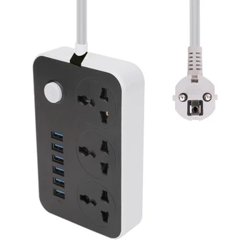 

2 Round Pin EU RUS Plug Power Strip Switch 2M Cable Universal Outlets 6 USB Electrical Extension Cord Socket Network filter