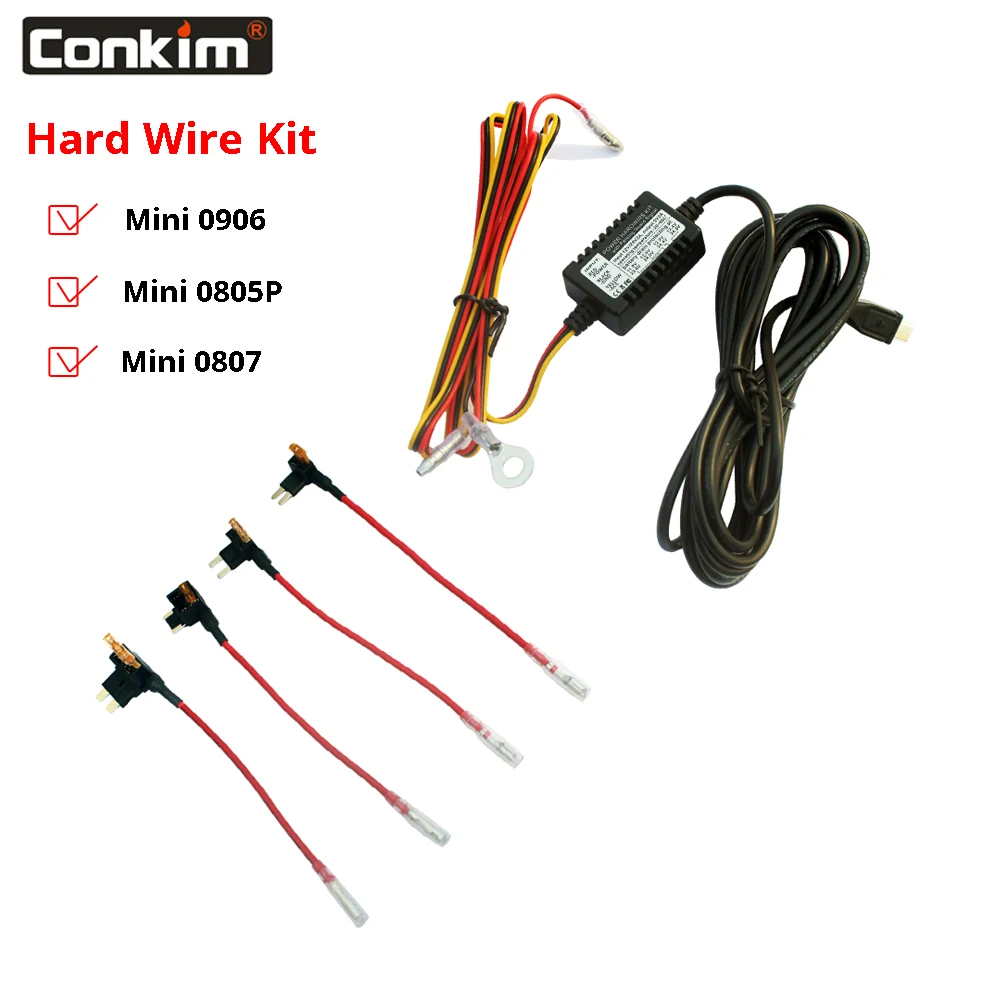 Conkim Universal Micro USB Hardwire Fuse Kit 12V to 5V Power Adapter Cable for Dash font