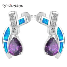 ААА циркония фиолетовый циркон и розничная Синий огненный опал Серебро штамп Серьги-гвоздики Модные украшения опал ювелирные изделия OE256