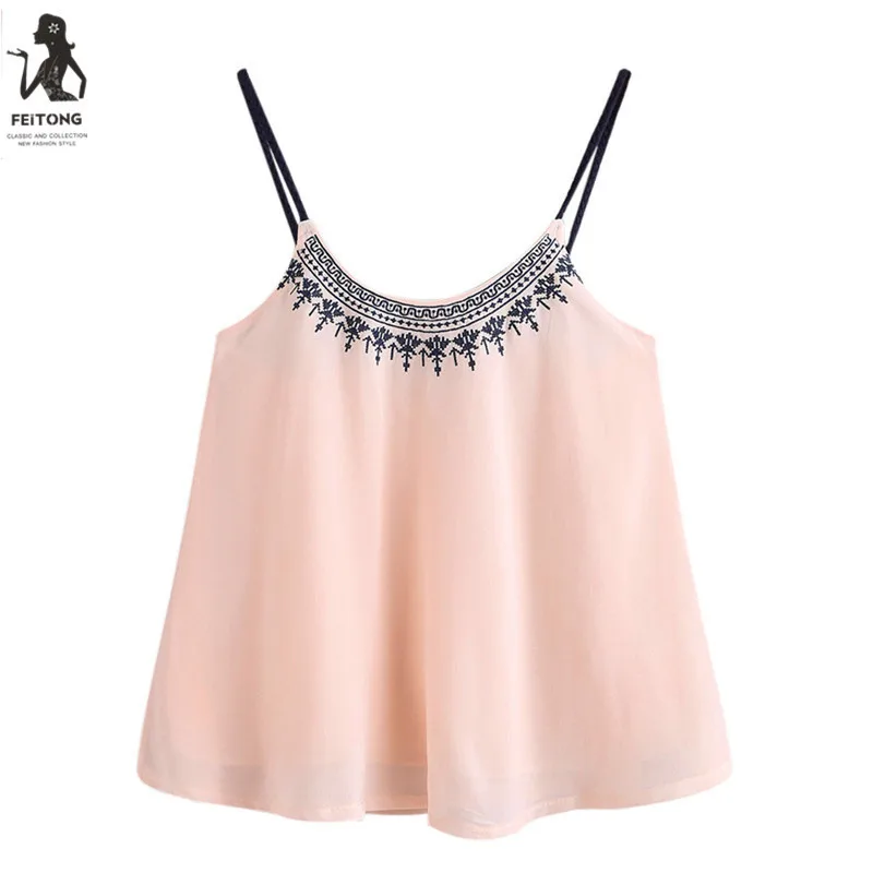 

Feitong Crop Top Women Embroidery Casual Blouse Female Cropped Feminino Tops Women's 2017 Summer Women Pink Short Tops Shirt