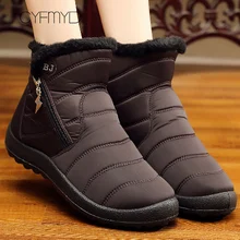 Зимние ботинки из плюша для женщин, на молнии, туфли на танкетке; зимние водонепроницаемые размера плюс 9-10,5 нескользкие мягкие ботильоны для женщин