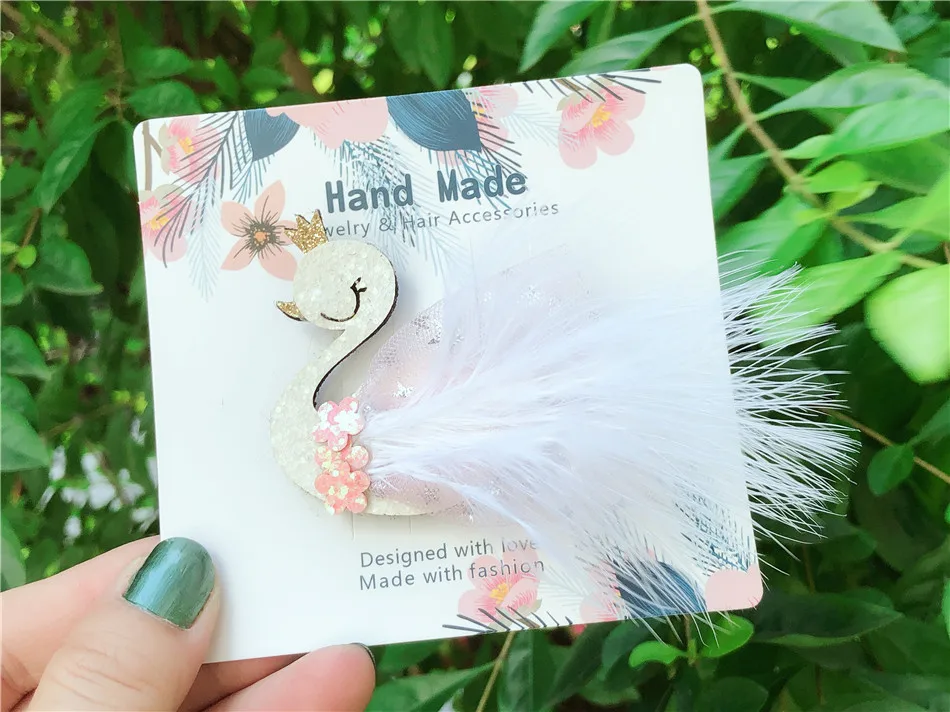 

Boutique ins 1pc Fashion Cute Glitter Feather Swan Hairpins Solid Tiaras Swan Hair Clips Princess Headwear Hair Accessories