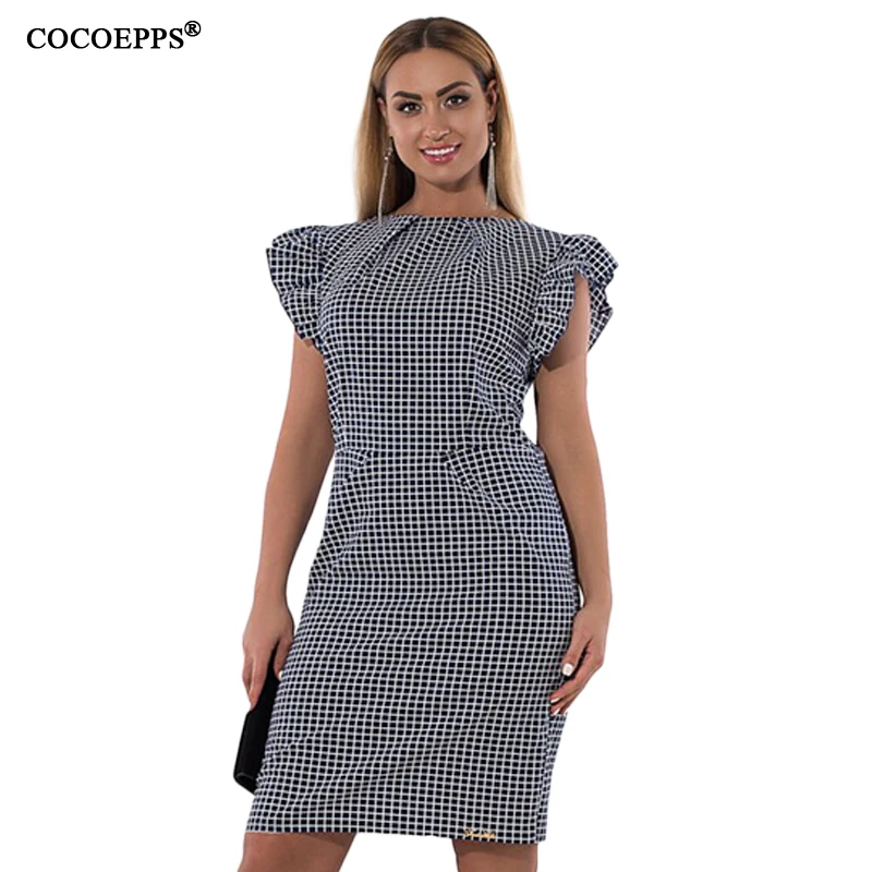 

5XL 6XL Plus size Women Bandage dresses Summer Sexy Bodycon Ruffles Sleeve Plaid Vestidos Work Office Big Large Size party Dress
