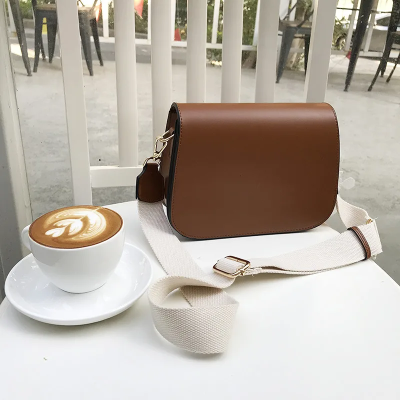 

New Basic Crossbody Bag Women Retro Simple Wild Two Shoulder Strap Small Brown Flip PU Canvas Solid Fashion Female Girl SY127