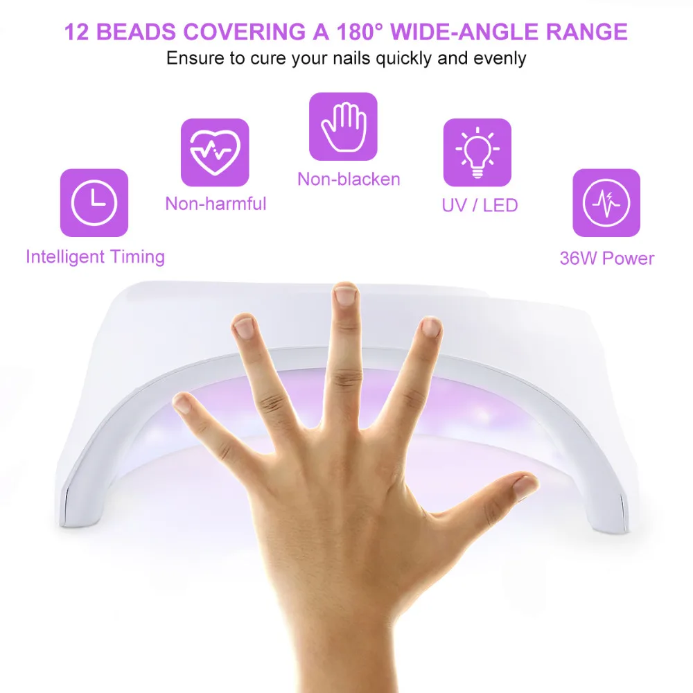 АБС-пластик ногтей сушилка 36 W безопасный и надежный сушилки для ногтей больше внутреннее пространство с 12 шт светодиодный Бисер Nail Art